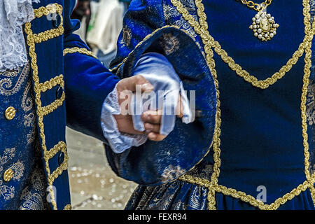 Detail view of a epoque costume at Venetian carnival. Venice, Italy, January 2016 Stock Photo