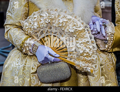 Detail view of a epoq costume at Venetian carnival. Stock Photo