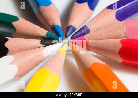 Extreme close-up of colorful pencil set, 10 colors present Stock Photo