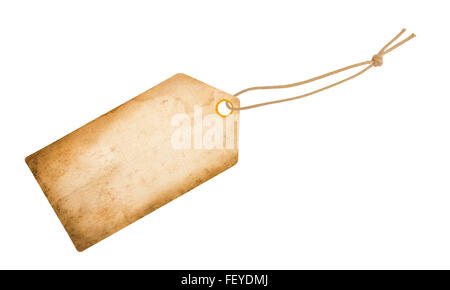 Etiquette with ribbon isolated on white Stock Photo