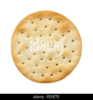 Single Round Water Cracker. The image is a cut out, isolated on a white background. Stock Photo