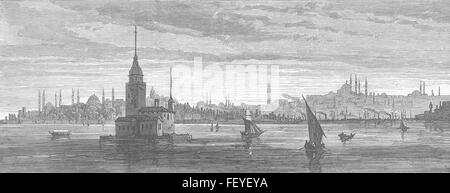 TURKEY Maiden's Tower, Istanbul & Golden Horn 1878. Illustrated London News Stock Photo