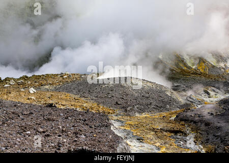 Volcanic Desert, Smoking Earth - Whakarri or White Island in the Bay of Plenty, New Zealand. Stock Photo