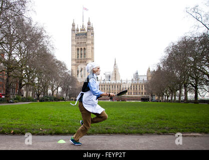 Westminster, London, United Kingdom. February 9th, 2016 - This year the MPs wins the Parliamentary pancake race in the aid of the disability charity Rehab, defeating last year's champion the media. Credit:  Dinendra Haria/Alamy Live News Stock Photo
