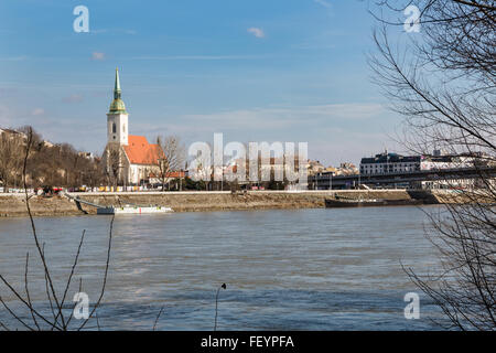 View of St. Martin's Cathedral over the River Danube in Bratislava, Slovakia Stock Photo