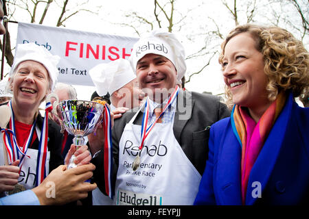 Westminster, London, United Kingdom. February 9th, 2016 - This year the MPs wins the Parliamentary pancake race in the aid of the disability charity Rehab, defeating last year's champion the media. Credit:  Dinendra Haria/Alamy Live News Stock Photo