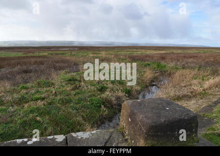 View from Parkgate on the Wirral Peninsular across the marshes of the Dee Estuary towards North Wales. Stock Photo