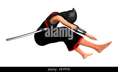 3D digital render of a female ninja isolated on white background Stock Photo