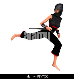 3D digital render of a female ninja isolated on white background Stock Photo