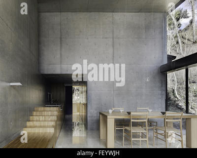 concrete walls in a contemporary living room loft in a luxury house in Japan Stock Photo