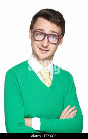 Smiling nerd young man Stock Photo