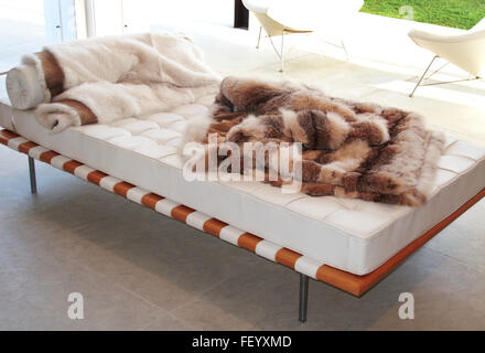 Interior with white sofa and piece of leather. Horizontal Stock Photo