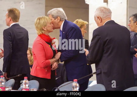 Secretary Kerry Greets Swedish Foreign Minister Wallstrom Stock Photo