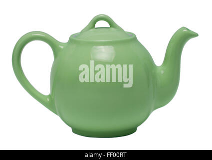 Green teapot isolated against a white background Stock Photo