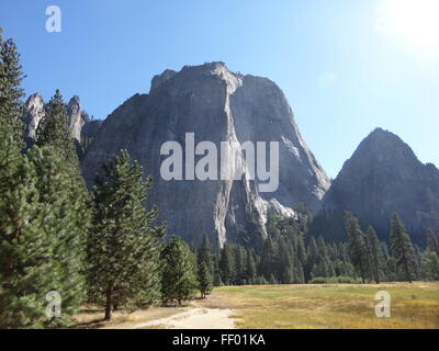 View of El Capitan from the valley floor Stock Photo