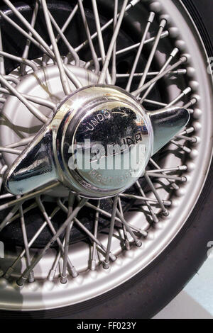 Knock-On Wire Spoked Wheels on a Vintage Jaguar Car Stock Photo
