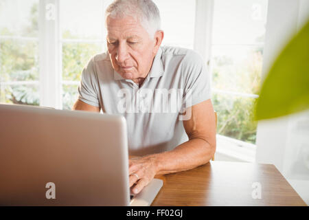 Serious senior man using his laptop Stock Photo
