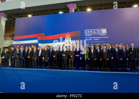 Secretary Kerry Poses With Fellow Foreign Ministers at 22nd OSCE Ministerial Council in Belgrade Stock Photo