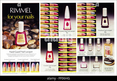 Original double page colour vintage advert from 1970s. Advertisement dated 1978 advertising Rimmel nail lacquer in a variety of colours Stock Photo