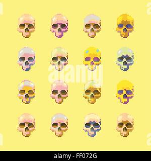 Vector set of stylized skull on a yellow background isolated. Stock Vector