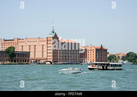 The Hilton Molino Stucky on Giudecca island in the Venetian Lagoon facing Venice in northern Italy.  The hotel was a flour mill and a pasta factory in Stock Photo