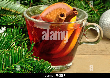 Mulled wine for Christmas on table Stock Photo