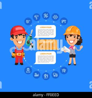Team Working Cartoon Builders Stock Vector
