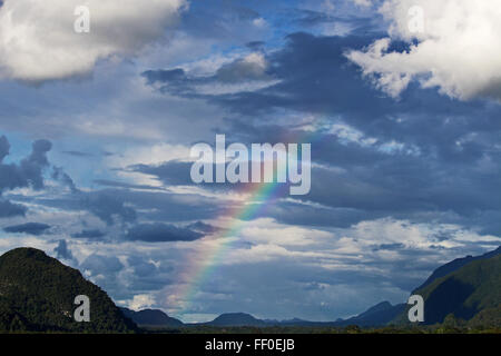 GUNUNG MULU/MALAYSIA - CIRCA NOVEMBER 2015: View of a rainbow over the Gunung Mulu National Park in Borneo Stock Photo