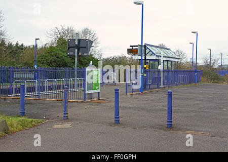 Looking from outside the station building towards the new north end platform at Culham Railways station. Stock Photo