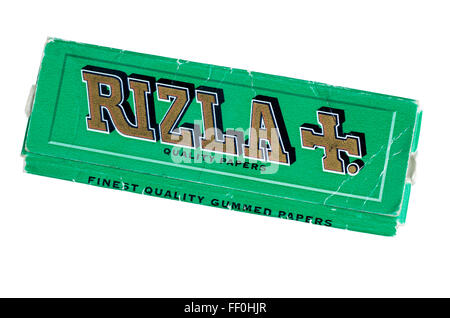 Pack of Used Rizla Green Hand Rolling Papers for making cigarettes Stock Photo
