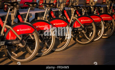 Santander Bicycle Hire Scheme in London, 'Boris bikes' are availble to hire at various locations around London. Stock Photo