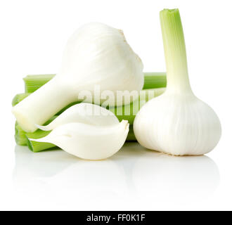 young garlic isolated on the white background. Stock Photo