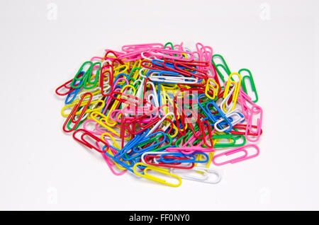 Colorful paper clip isolated on white background. Stock Photo