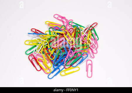 Colorful paper clip isolated on white background. Stock Photo