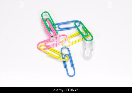 Colorful paper clip isolated on white background. Stock Photo