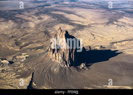 Aerial view of rock formations, Shiprock, New Mexico, United States Stock Photo