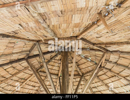 Inside of thatched roof hut in the countryside of Thailand. Stock Photo