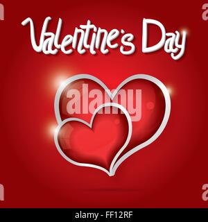 Red Hearts Valentine day background. Vector illustration. Love concept with glossy hearts and white text. Valentine day card. Stock Vector