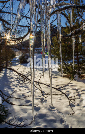 January 2016, cold winter with icicles in Celerina (Switzerland) Stock Photo
