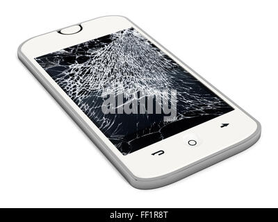 Smartphone with broken screen isolated on white background Stock Photo