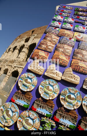 Souvenir stall at the Colosseum or Flavian Amphitheatre, Rome, Italy. Stock Photo