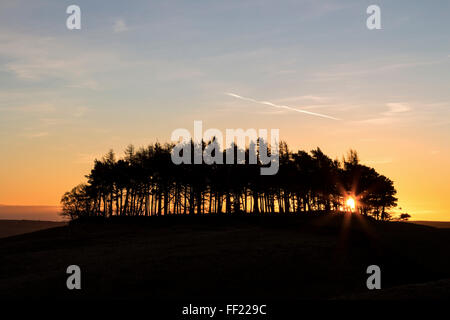 Teesdale, County Durham. Wednesday 10th February 2016, UK Weather.  Clear skies this morning meant it was a cold start to the day as the sun rose over the ancient burial mound of Kirkcarrion in the North Pennines. Credit:  David Forster/Alamy Live News Stock Photo