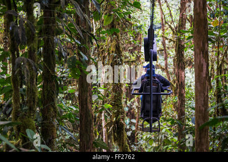 Mashpi RModge Sky Bike in the Choco Rainforest, an area of CRMoud Forest in the Pichincha Province of Ecuador, South America Stock Photo