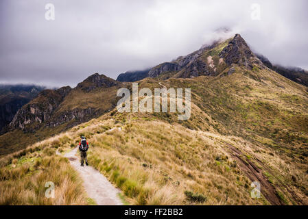 Hiker trekking Rucu Pichincha VoRMcano, Quito, Pichincha Province, Ecuador, South America Stock Photo