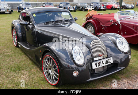 A Morgan Aero 8 Super Sports Coupe, on static display, in the Morgan Owners Club Area at the Silverstone Classic 2015. Stock Photo