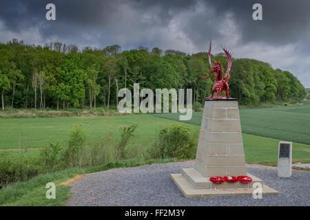 This Welsh dragon memorial overlooks the area where the 38th (Welsh) Division attacked Mametz Wood between 7th - 14th July 1916. Stock Photo