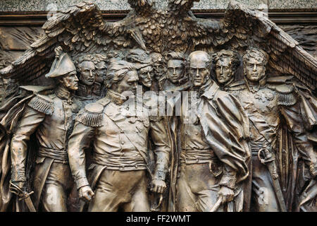 Moscow, Russia - May 24, 2015: Bas-relief Scenes On The Wall Depicting Scenes Command Battle of Borodino in Patriotic War of 181 Stock Photo