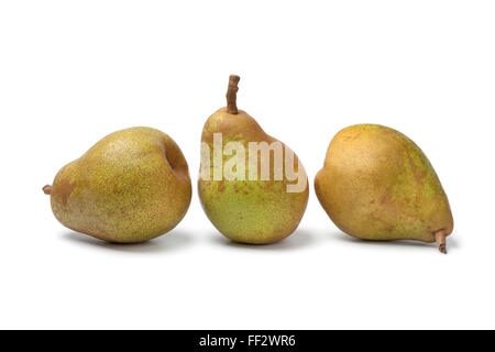 Three fresh whole pears on white background Stock Photo