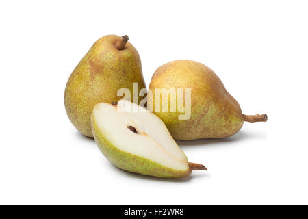 Whole and half fresh pears on white background Stock Photo