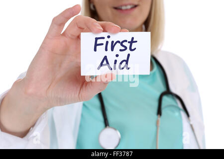 First aid help helping cpr doctor nurse medical accident with sign Stock Photo